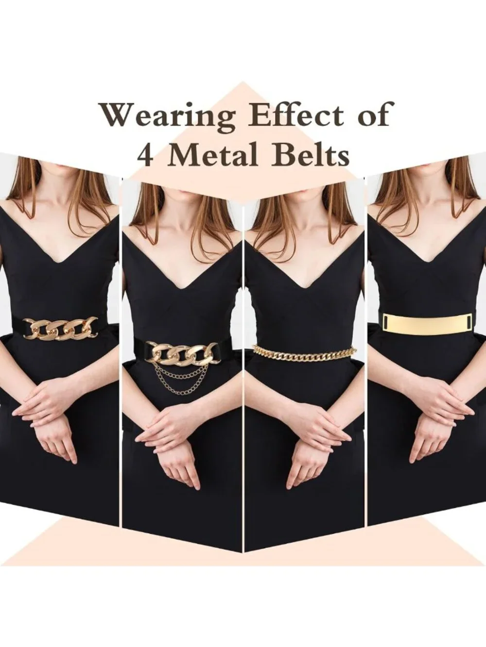 4 Pack Women's Stretch Waist Belts with Gold Buckle - Fashionable Wide Elastic